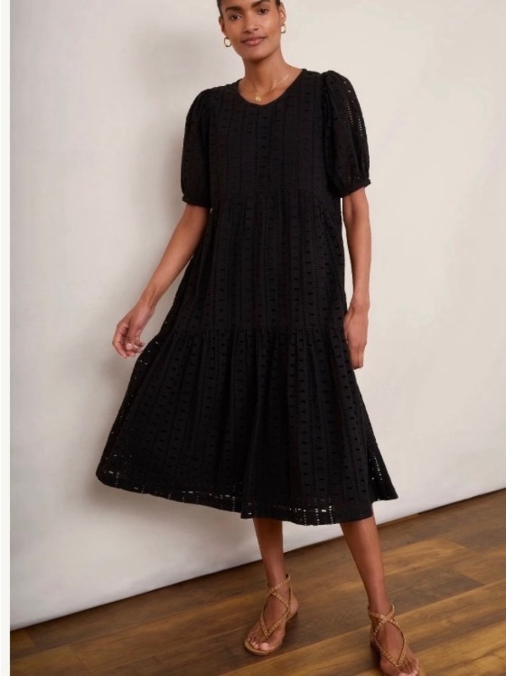 Wyse London Black Broderie Midi Dress